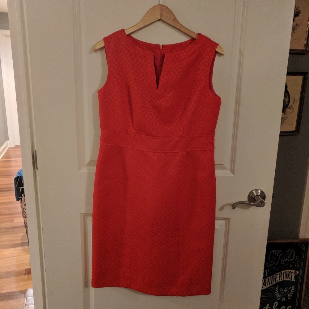 Orangey red Kasper EASTER dress geometric